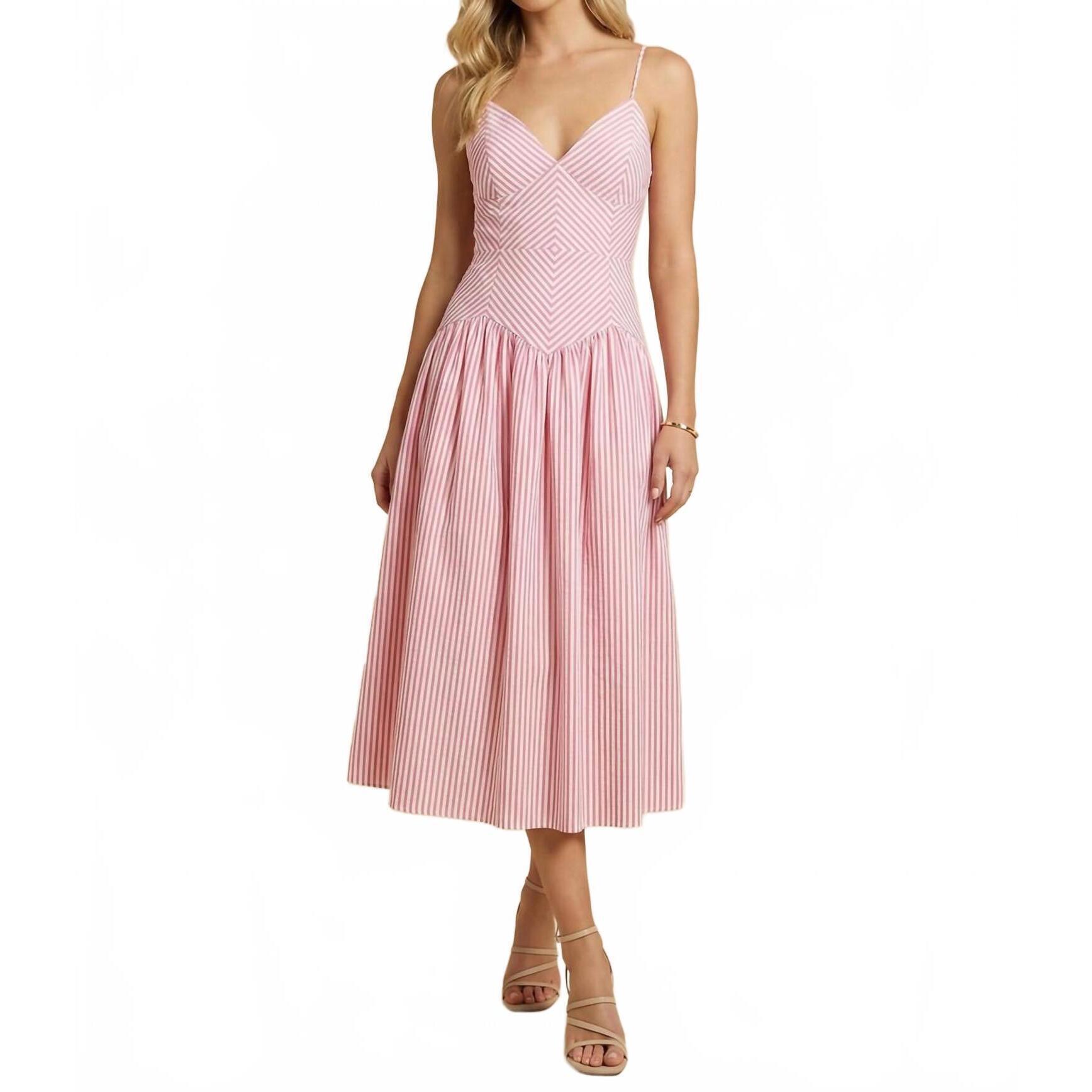 New Heyson V-Neck Fit & Flare Midi Dress In Pink Stripe